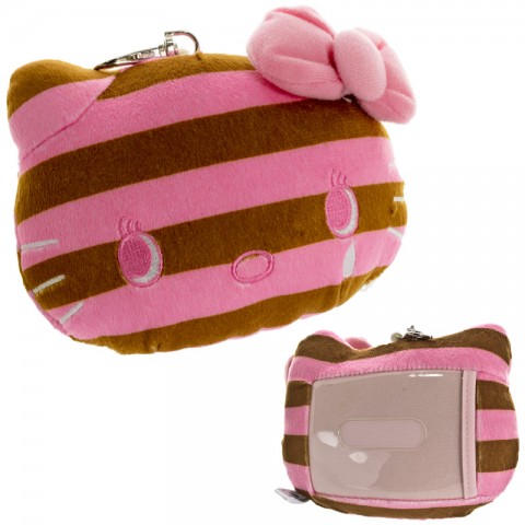 Sanrio Hello Kitty Stripe Series Reel Plush Doll Pass Case (Brown)