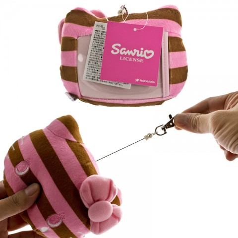 Sanrio Hello Kitty Stripe Series Reel Plush Doll Pass Case (Brown)