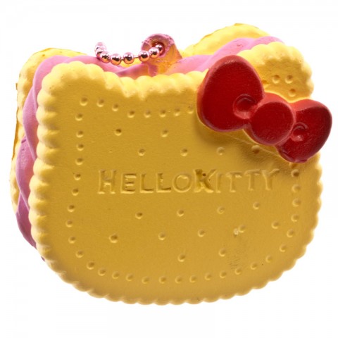 Gantungan Kunci Hello Kitty Squishy seri Sweets Cafe - Biskuit bentuk Muka Stroberi Krim