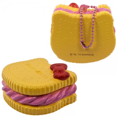 Gantungan Kunci Hello Kitty Squishy seri Sweets Cafe - Biskuit bentuk Muka Stroberi Krim
