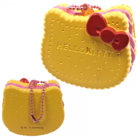 Gantungan Kunci Hello Kitty Squishy seri Sweets Cafe - Biskuit bentuk Muka Stroberi Krim