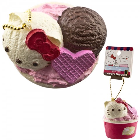 Gantungan Kunci Hello Kitty Squishy seri Lovely Sweets - Es Krim Cup Vanila