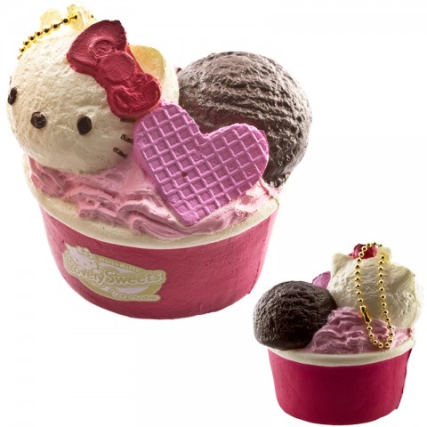 Gantungan Kunci Hello Kitty Squishy seri Lovely Sweets - Es Krim Cup Vanila