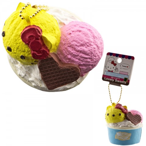 Gantungan Kunci Hello Kitty Squishy seri Lovely Sweets - Es Krim Cup Lemon