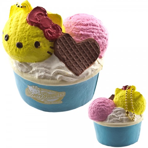 Gantungan Kunci Hello Kitty Squishy seri Lovely Sweets - Es Krim Cup Lemon