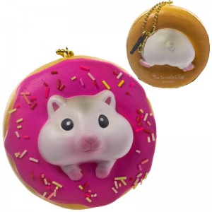 Gantungan Kunci Donut Pearl White Hamster Squishy seri Sweet Life - Raspberry Iced Plain