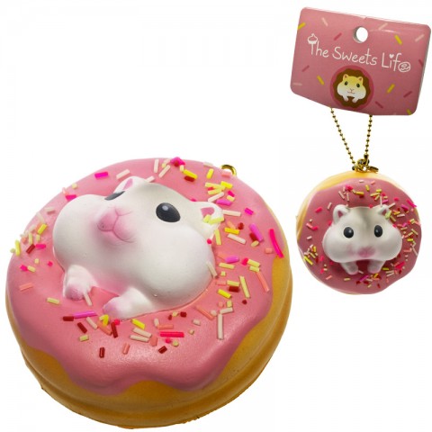 Gantungan Kunci Donut Pearl White Hamster Squishy seri Sweet Life - Stroberi Iced Plain