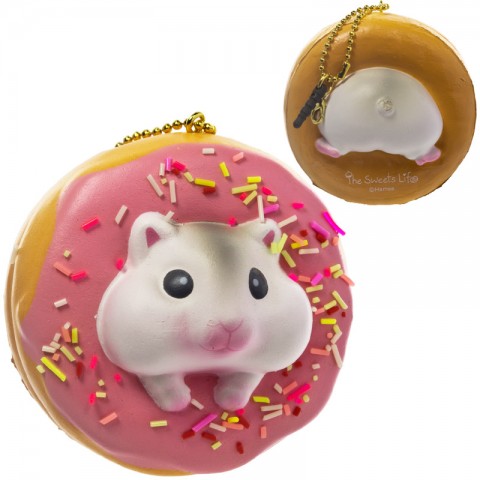 Gantungan Kunci Donut Pearl White Hamster Squishy seri Sweet Life - Stroberi Iced Plain