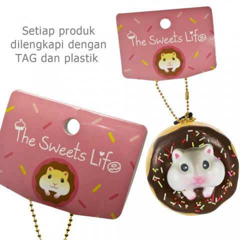 [SET] Gantungan Kunci Donut Golden Hamster Squishy seri Sweet Life - 4 buah