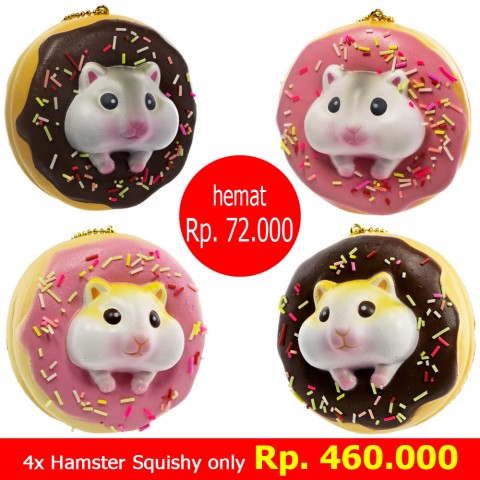 [SET] Gantungan Kunci Donut Golden Hamster Squishy seri Sweet Life - 4 buah