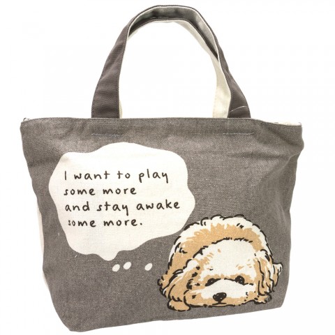 Tas Tote Bag Mini Canvas dengan Resleting - Anjing Poodle