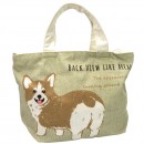 Tas Tote Bag Mini Canvas dengan Resleting - Anjing Corgi