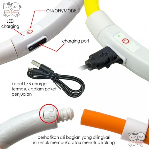 Kalung Anjing Kucing Silicone LED Yabeibi Biru -Large