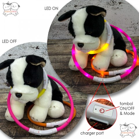 Kalung Anjing Kucing Silicone LED Yabeibi Biru -Large