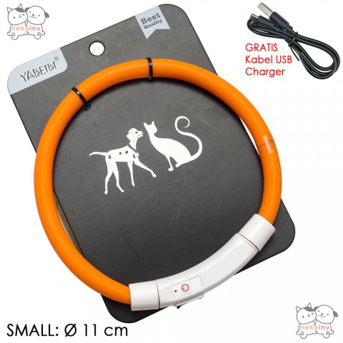 Kalung Anjing Kucing Silicone LED Yabeibi Orange - Small