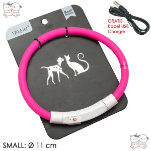 Kalung Anjing Kucing Silicone LED Yabeibi Pink - Small