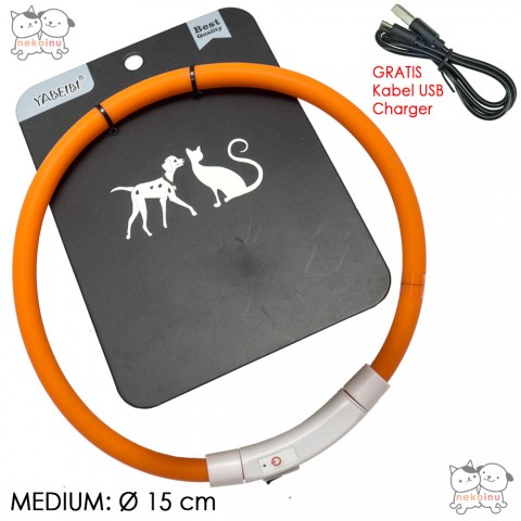 Kalung Anjing Kucing Silicone LED Yabeibi Orange -Medium