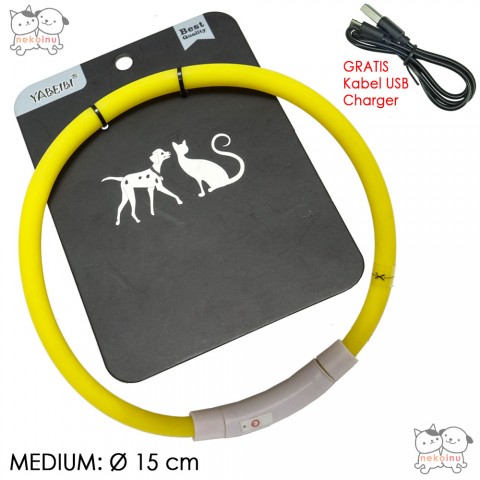 Kalung Anjing Kucing Silicone LED Yabeibi Kuning -Medium