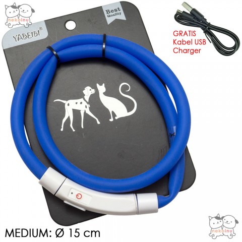 Kalung Anjing Kucing Silicone LED Yabeibi Biru -Large