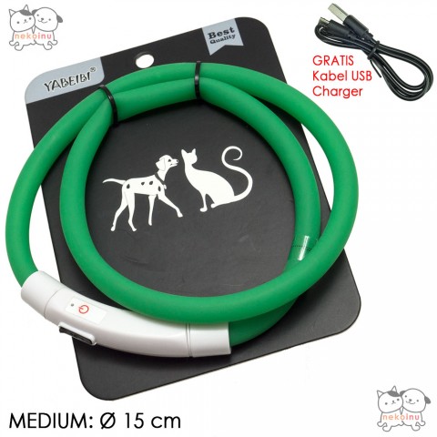 Kalung Anjing Kucing Silicone LED Yabeibi Hijau -Large