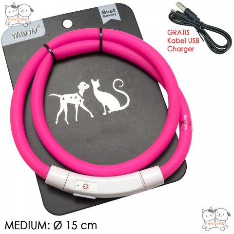 Kalung Anjing Kucing Silicone LED Yabeibi Pink -Large