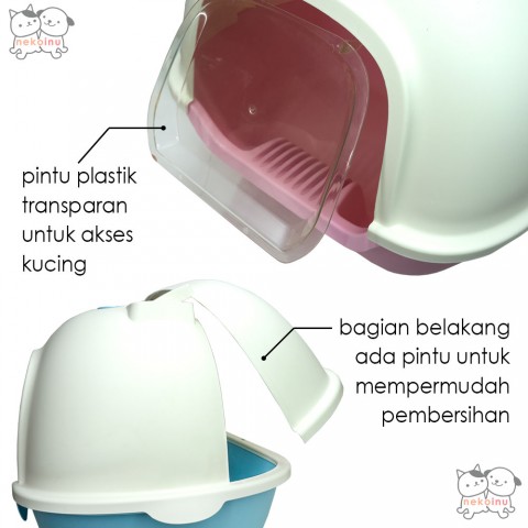 Cat Litter Box Tertutup dengan Akses Pintu Belakang - Pink