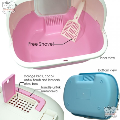 Cat Litter Box Tertutup dengan Akses Pintu Belakang - Pink