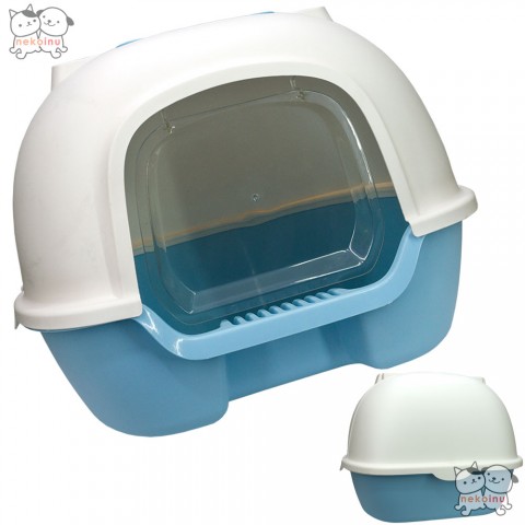 Cat Litter Box Tertutup dengan Akses Pintu Belakang - Biru