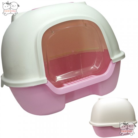 Cat Litter Box Tertutup dengan Akses Pintu Belakang - Pink