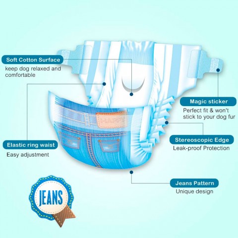 Diaper Disposable Anjing Betina DONO motif Jeans - XS (26 pcs)