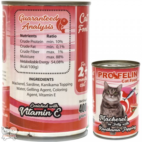 Profelin Makanan Kucing Basah Mackerel Red Meat in Jelly 400g - Crab Stick Topping