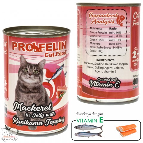 Profelin Makanan Kucing Basah Mackerel Red Meat in Jelly 400g - Crab Stick Topping