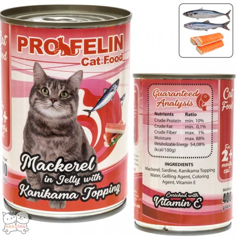 Profelin Makanan Kucing Basah Mackerel Red Meat in Jelly 400g - Crab Stick Topping