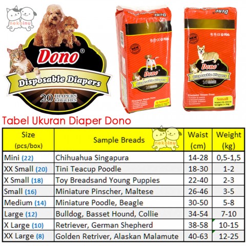 Diaper Disposable Anjing Betina DONO - S (16 pcs)
